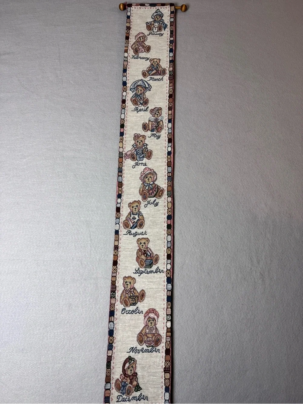 Vintage Teddy Bear Months of the Year Wall Hanging Tapestry